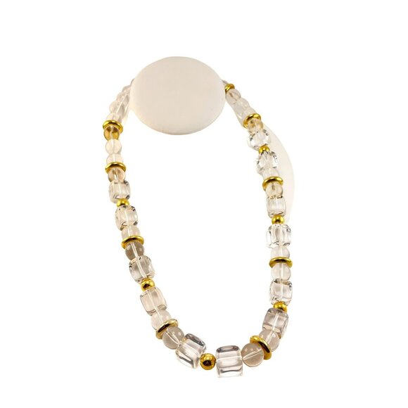 Trifari Clear Lucite and Gold Beaded Necklace 1970s 22 inch - Picture 1 of 7